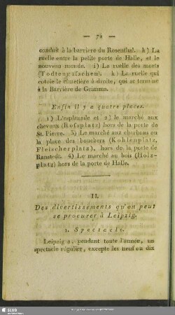 II. Des divertissements qu'on peut se procurer à Leipzig