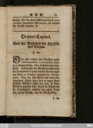 Drittes Capitel. Von der Wahrheit der Christlichen Religion.