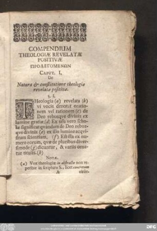 Caput I. De Natura & constitutione theologiae revelatae positivae.