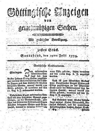 30stes Stück. Sonnabend, den 29ten Julii 1775.