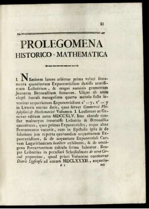 Prolegomena Historico-Mathematica.