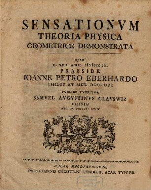 Sensationvm Theoria Physica Geometrice Demonstrata