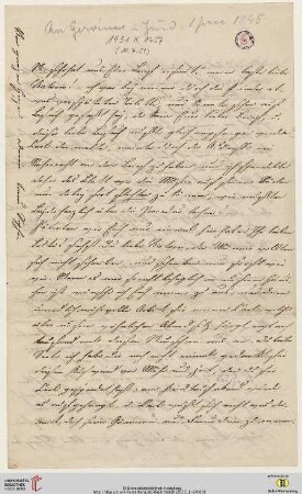 Nachlass Georg Gottfried Gervinus. Korrespondenz Carl und Sophie Oesterley/Georg Gottfried und Viktoria Gervinus: Brief von Sophie Oesterley an Viktoria Gervinus