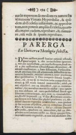 Parerga Ex Universa Theologia selecta.