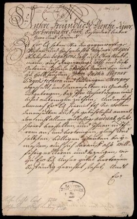 Brief von Karl, Hessen-Kassel, Landgraf und Ernst Ludwig, Hessen-Darmstadt, Landgraf an Unbekannt
