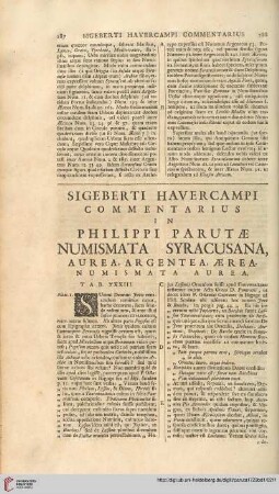 Sigeberti Havercampi commentarius in Philippi Parutae numismata Syracusana
