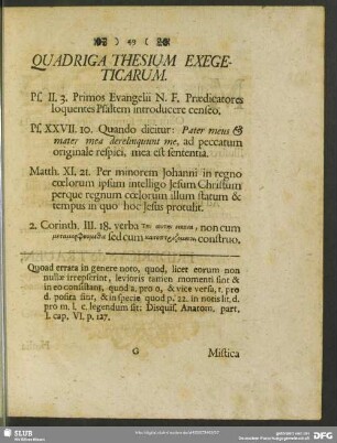 Quadriga Thesium Exegeticarum