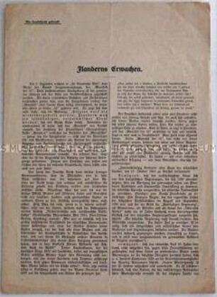 Sonderdruck über die Unabhängigkeitsbewegung in Flandern mit Bezug auf einem Beitrag der Zeitung "De Vlaamsche Post"