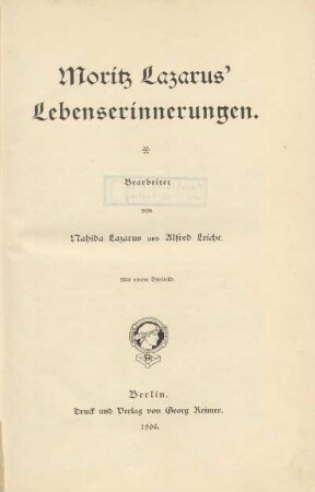 Moritz Lazarus' Lebenserinnerungen