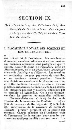 Section IX. Des Académies, de l'Université, des Sociétés littéraires, des Leçons publiques, des Colléges et des Ecoles de Berlin
