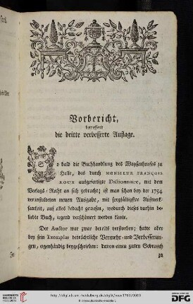 Vorbericht, betreffend die dritte verbesserte Auflage