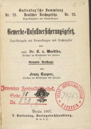 Gewerbe-Unfallversicherungsgesetz : Textausgabe mit Anmerkungen und Sachregister