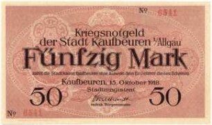 Geldschein / Notgeld, 50 Mark, 15.10.1918