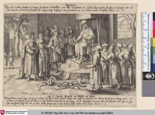 [Mose und Aaron vor dem Pharao; Pharao enthroned with Mozes and Aaron]