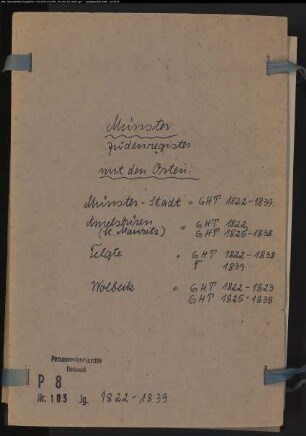 Zivilstandsregister der Juden für Münster mit den Orten Münster-Stadt, Amelsbüren, Telgte, Wolbeck (Gemeinde: Münster, Stadt)