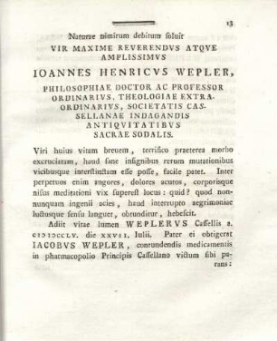 Naturae nimirum debitum soluit Vir Maxime Reverendus Atque Amplissimus Ioannes Henricus Wepler, ...