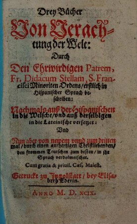 Drey Bücher von Verachtung der Welt