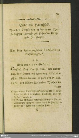Siebendes Hauptstück. Von den Consistorien in den unter Chursächsischer Landeshoheit stehenden Graf- und Herrschaften