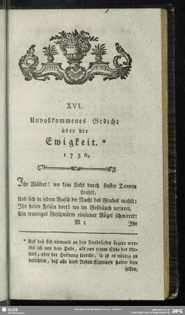 XVI. Unvollkommenes Gedicht über die Ewigkeit. 1736