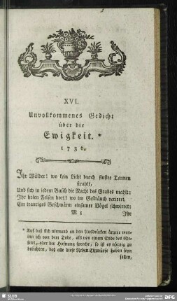 XVI. Unvollkommenes Gedicht über die Ewigkeit. 1736
