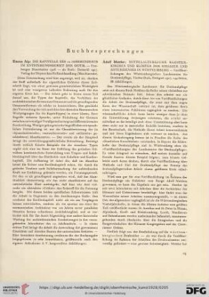 [Rezension zu: Adolf Mettler, Mittelalterliche Klosterkirchen und Klöster der Hirsauer und Zisterzienser in Württemberg]