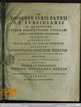 De Dissensu Iuris Patrii Et Subsidiarii In Quaestione Utrum Substitutione Pupillari Mater Iure Petendi Legitimam Privetur?