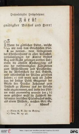 Hochwuerdigster Hochgebohrner Fuerst! gnaedigster Bischof und Herr!
