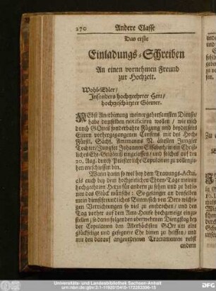 Das erste Einladungs-Schreiben An einen vornehmen Freund zur Hochzeit.