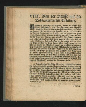 VIII. Von der Tauffe und der Sechswöchnerinnen Einleitung.