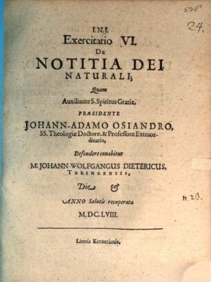 Exercitatio VI. de notitia Dei naturali