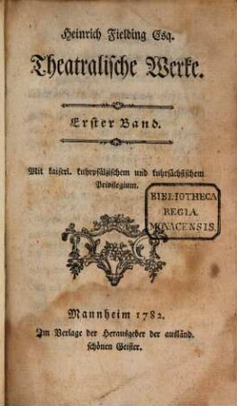 Theatralische Werke, 1