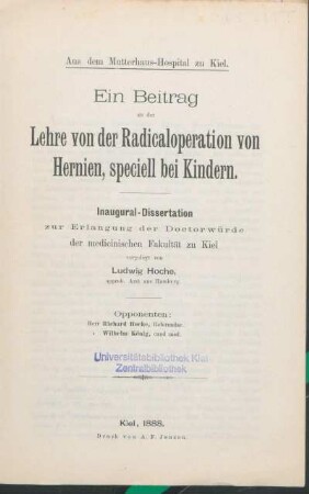 Ein Beitrag zu der Lehre von der Radicaloperation von Hernien, speciell bei Kindern