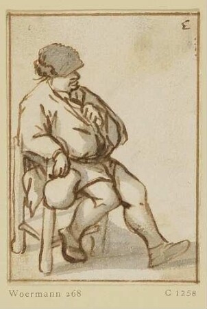 Sitzender Bau mit Krug in der Rechten