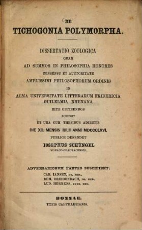 De Tichogonia polymorpha : Diss. zool.