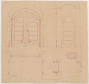 Fischer, Theodor; Neuötting; Ev. Kirche - Windfang (Grundriss, Ansicht, Schnitt, Detail)