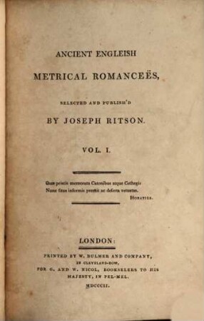 Ancient Engleish metrical romanceës, 1