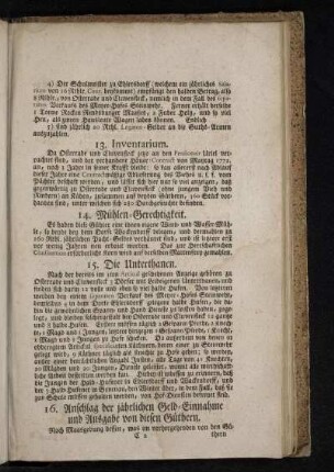 16. Anschlag der jährlichen Geld-Einnahme und Ausgabe von diesen Güthern.