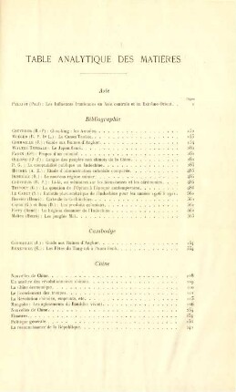 Table analytique des matiéres