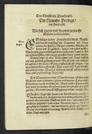 Die Neunde Predigt/ der Haußtafel. Wie sich Herrn und Frawen gegen ihr Gesinde halten sollen.