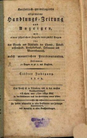 Kaiserlich-privilegirte allgemeine Handlungs-Zeitung und Anzeigen. 11,1. 1804