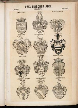 Taf. 401. Schäffer I. - Schäll. - Schallenfeld. - Schalscha. - Schanderhazy. - Schaper I. - Schaper II. - Scharden. - Scharffenort. - Schäring v. Köthen. - Scharnhorst. - Scharowetz