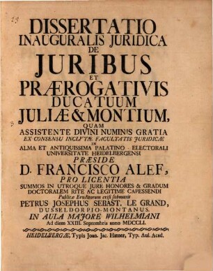 Diss. de iuribus et praerogativis ducatuum Iuliae et Montium