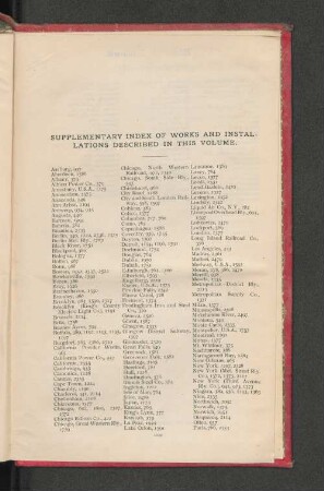 Supplementary Index Of Works And Installations Described In This Volume.