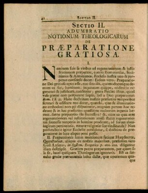 Sectio II. Adumbratio Notionum Theologicarum De Praeparatione Gratiosa