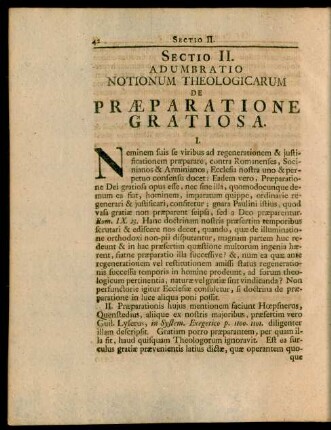 Sectio II. Adumbratio Notionum Theologicarum De Praeparatione Gratiosa