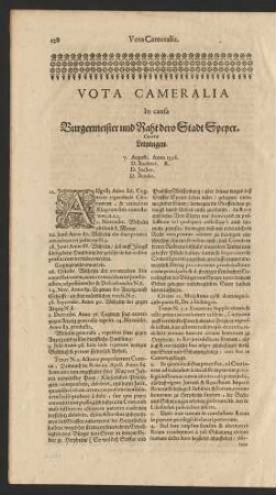 Vota Cameralia In causa Burgermeister und Raht dero Stadt Speyer. Contra Leiningen.