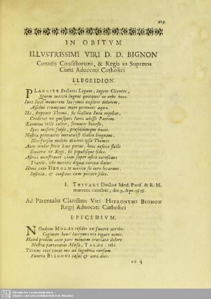 In Obitum Illustrissimi Viri D. D. Bignon …
