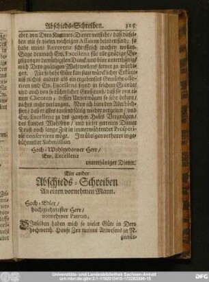Ein ander Abschieds-Schreiben An einen vornehmen Mann.
