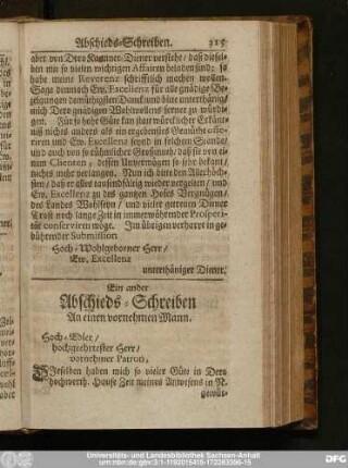 Ein ander Abschieds-Schreiben An einen vornehmen Mann.