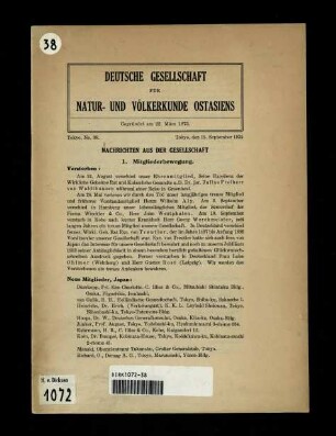 Nachrichten der Deutschen Gesellschaft für Natur- und Völkerkunde Ostasiens / No. 38